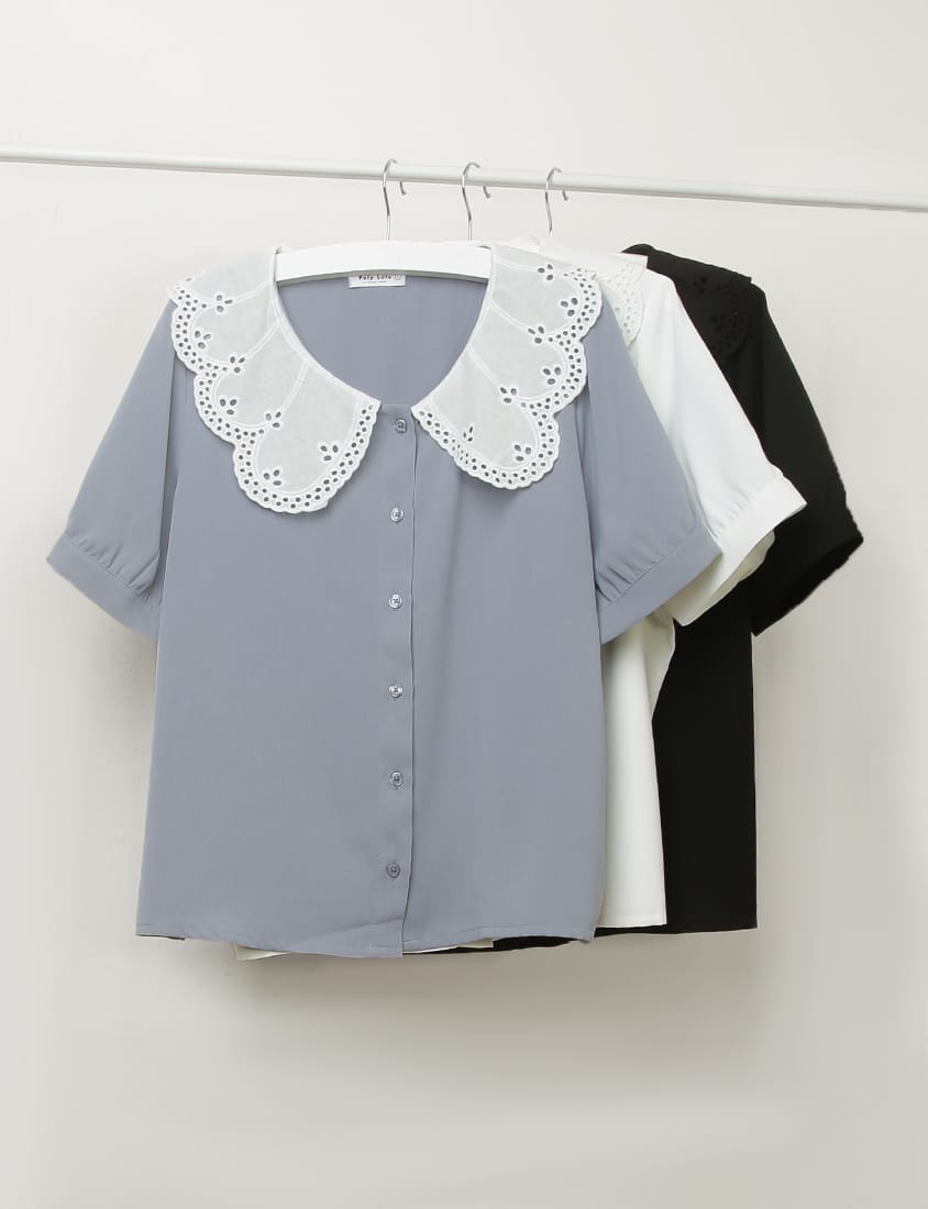 Sweet Lace Collar Puff Sleeve Plus Size Blouse