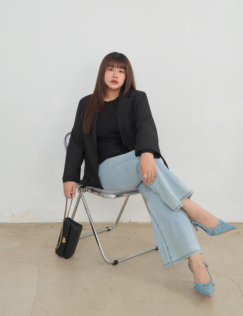 MISS. Korean Sheer Knit Plus Size Long Sleeve Top (with Waist Tie)