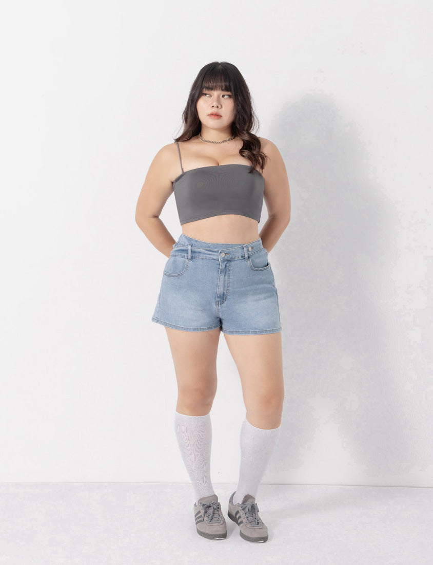 MUA! Asymmetrical Waistband Plus Size Denim Shorts