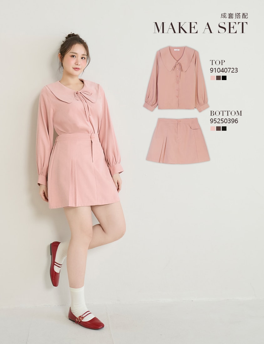 Asymmetrical Pleated Elastic Back Waist Twill Plus Size Mini Skirt