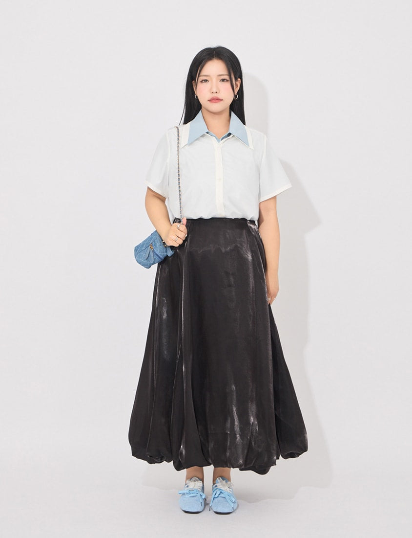 MORE U Elegant Sheer Double-Layer Plus Size Shirt