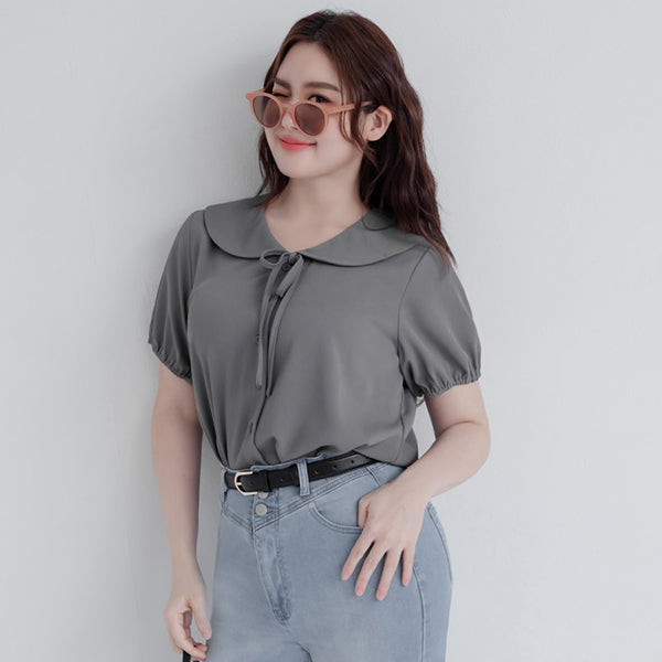 Sweet Front-Tie Oversized Plus Size Collar Blouse