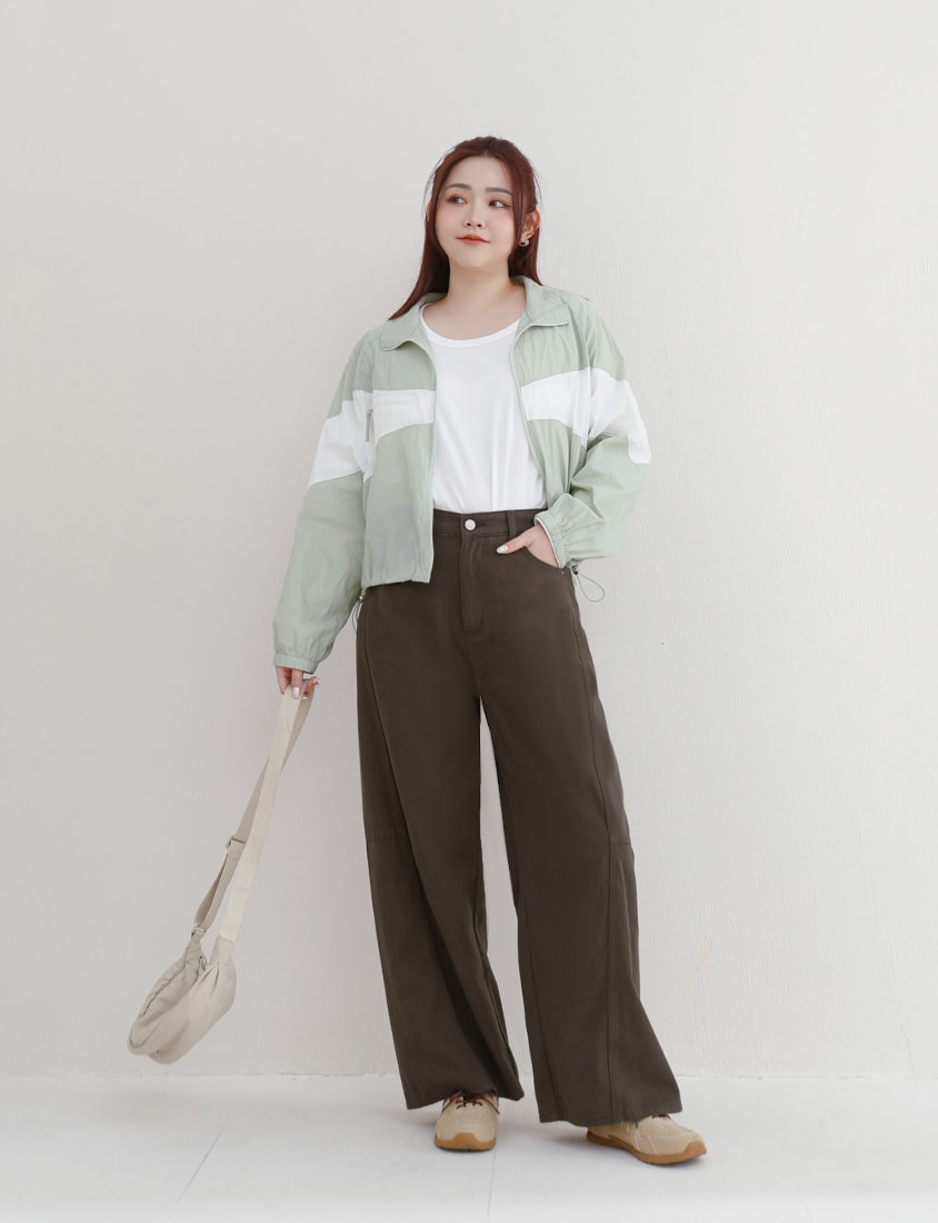 Everyday Versatile Twill Plus Size Straight-Leg Wide Pants