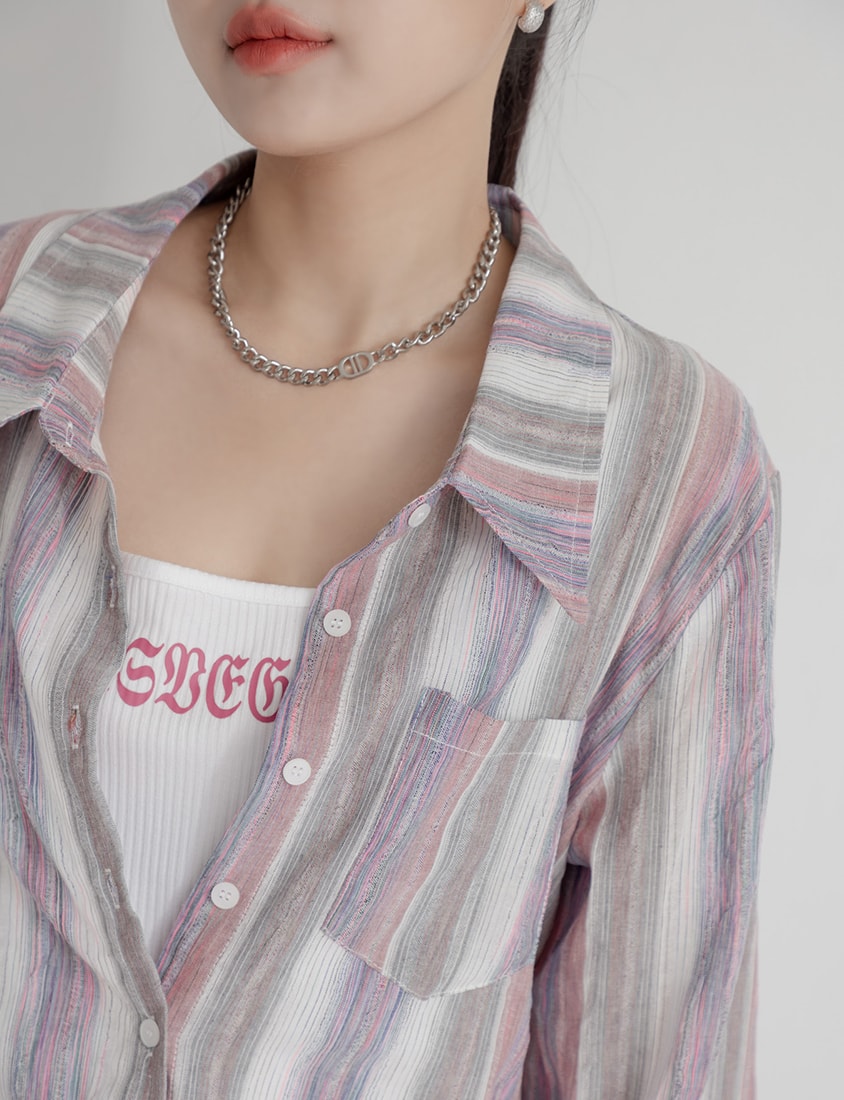 MUA! Tie-Dye Contrast Stripe Long Sleeve Plus Size Shirt