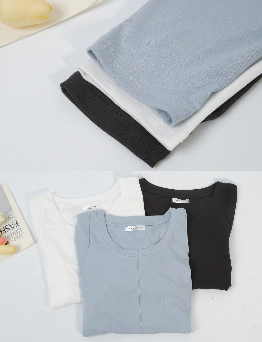 Crewneck 3D Pleated Plus Size Long Sleeve Tee