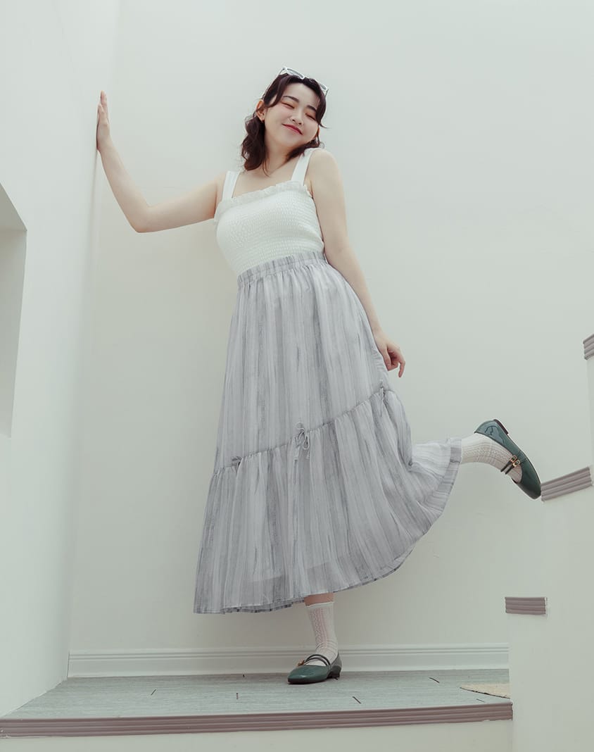 Tie-Dye Bow Detail Elastic Flare Plus Size Maxi Skirt