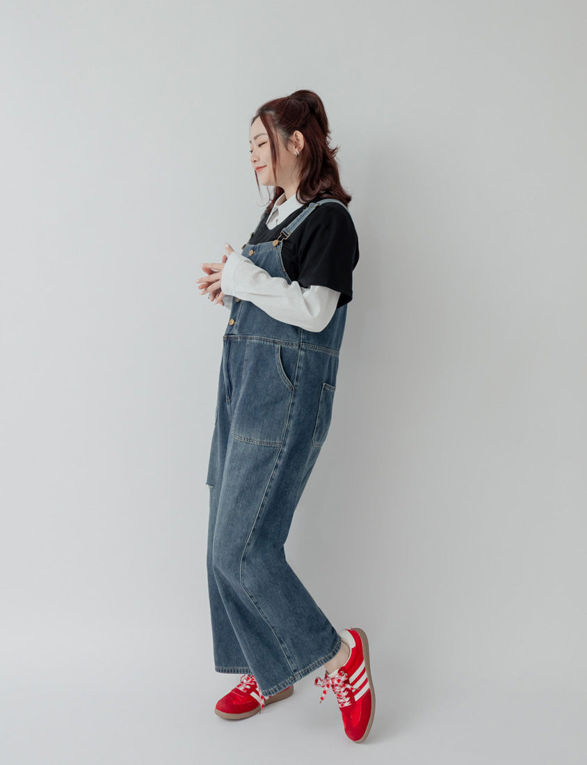 Distressed Button-Up Plus Size Denim Overalls