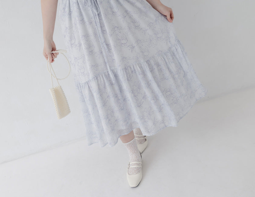 Adjustable Hand-Painted Floral Cami Dress (with Waist Tie)