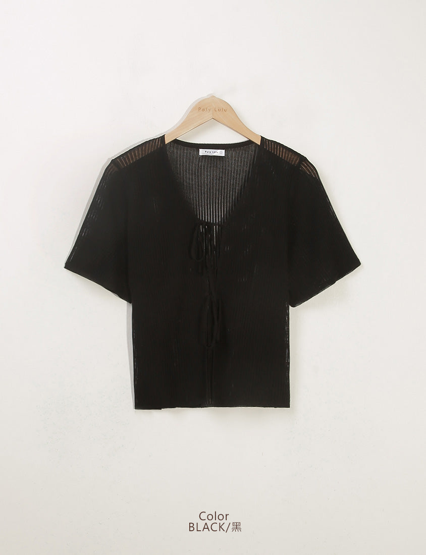Front Tie Sheer Hollow Plus Size Knit Cardigan