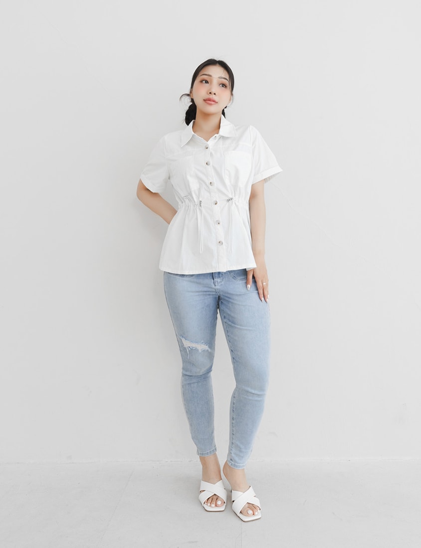 Pockets Cargo Drawstring Waist Plus Size Shirt