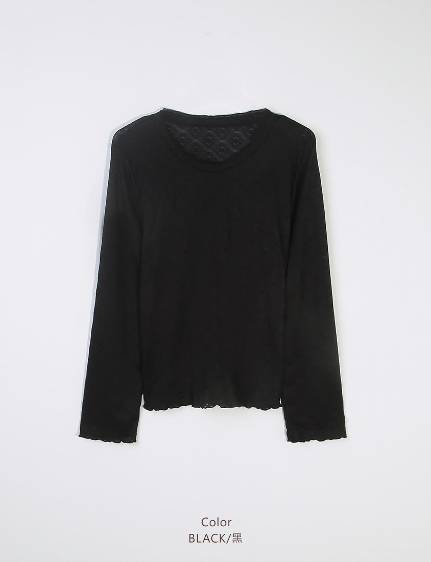 Double-Collar Diamond Lace with Lettuce Edge Plus Size Sheer Top