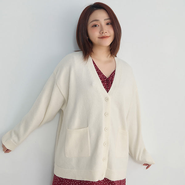 Classic V-Neck Multicolor Longline Plus Size Knit Cardigan