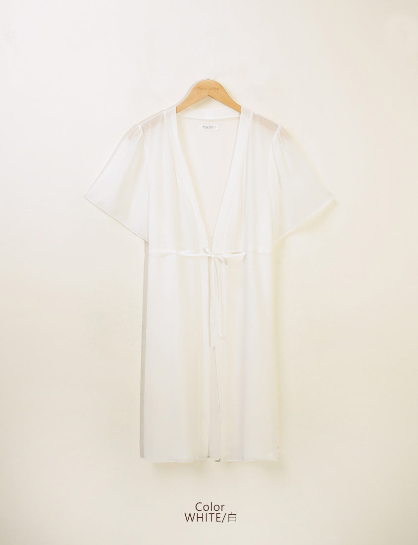 Sheer Vacation-Style Plus Size Long Cover-Ups (with Waist Tie)