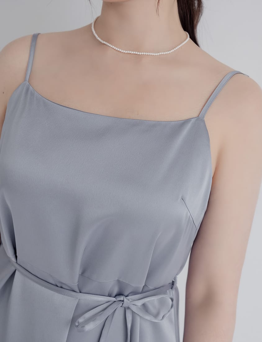 MISS. Satin A-Line Adjustable Strap Plus Size Cami Dress (with Waist Tie)