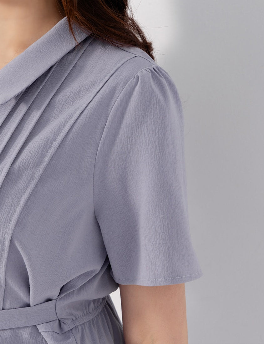 Pleated Textured Button-Down Elastic Back Plus Size Maxi Dress