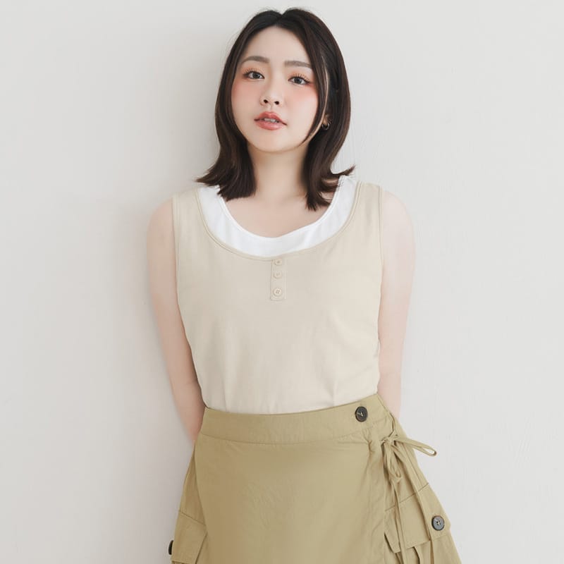 Versatile Faux Two Piece Button Front Plus Size Vest