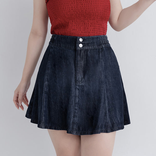Silky Cool Flare Plus Size Denim Skirt (With Inner Shorts)
