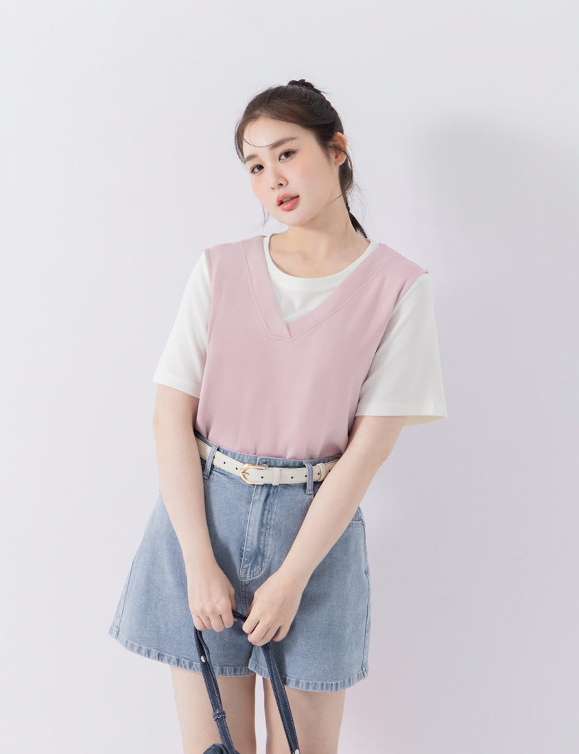 COOL PRO+ Space Cotton Faux Two-Piece Plus Size Top