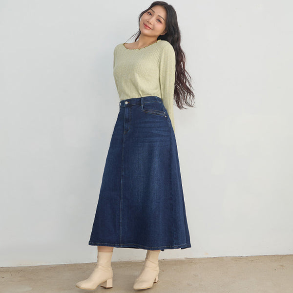 Pear-Shaped Friendly! Perfect Fit Back Slit Plus Size Denim Maxi Skirt