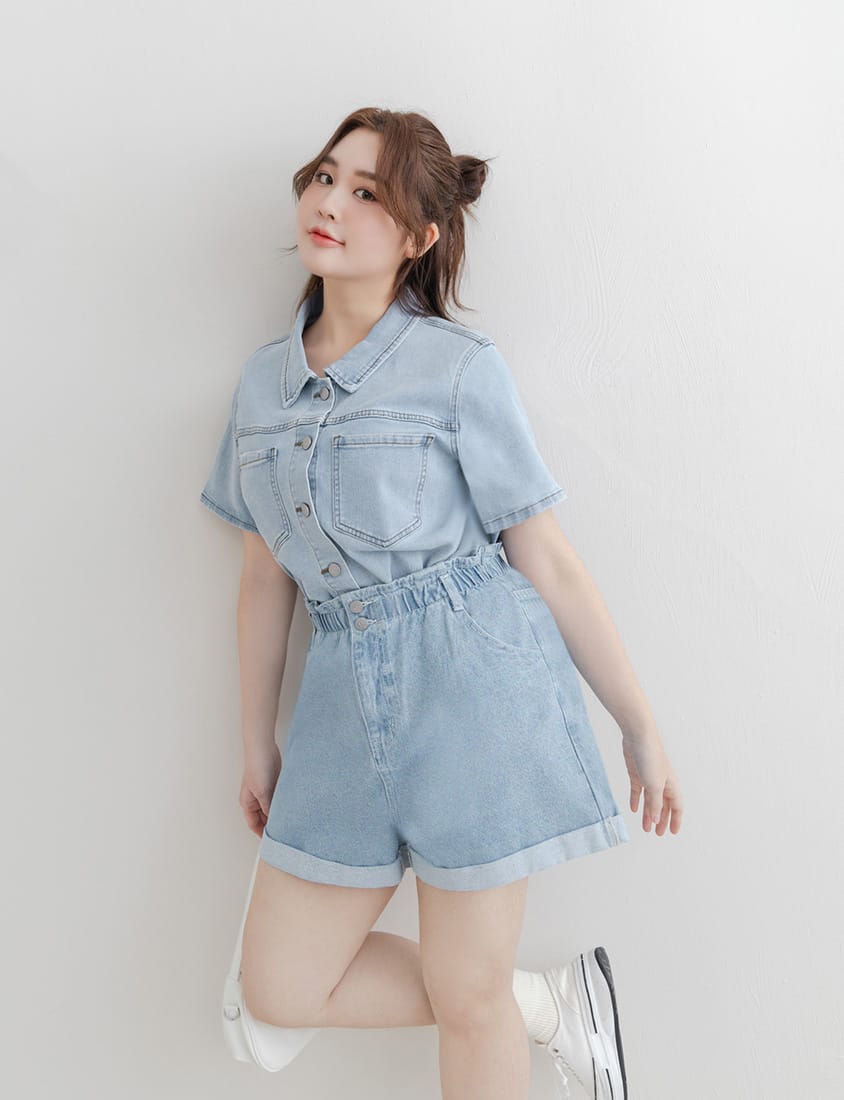 Versatile Pocket Distressed Plus Size Denim Jacket