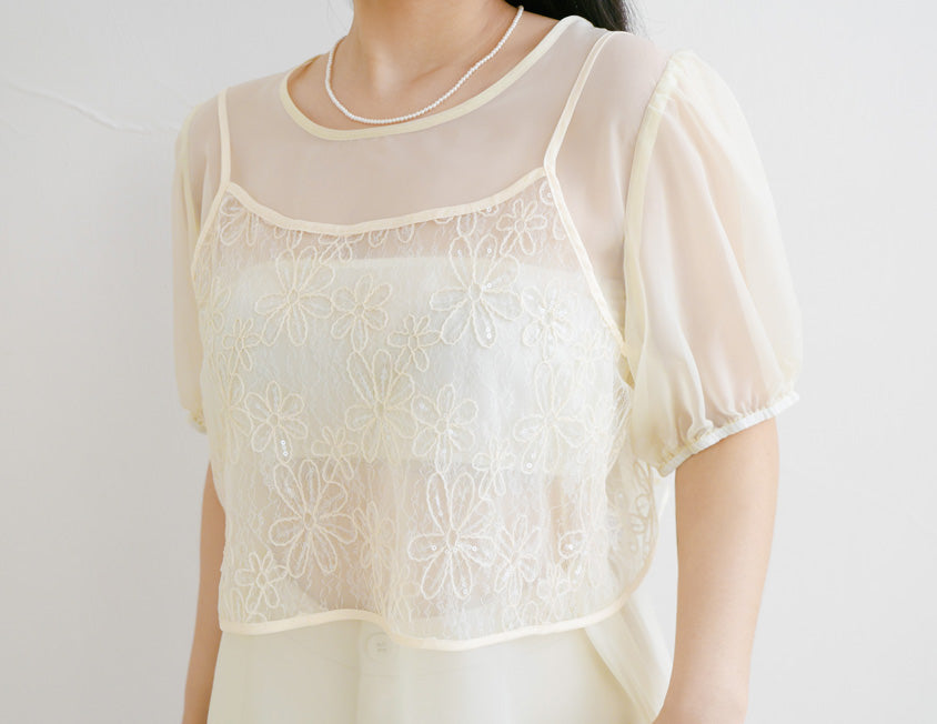MISS. Sheer Lace Floral Plus Size Strap Cami