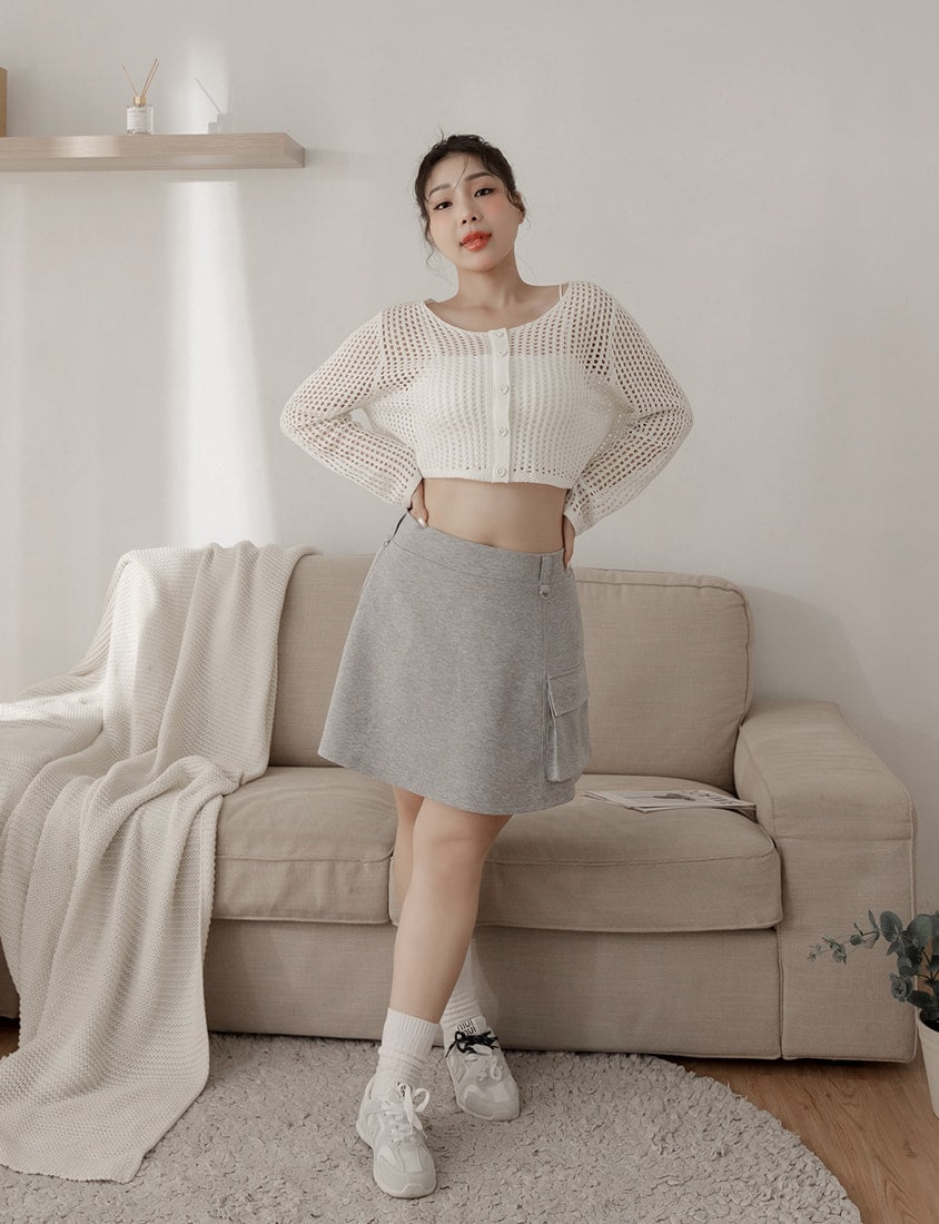 Space Cotton Utility Cargo Pocket Plus Size Mini Skirt (With Inner Pants)