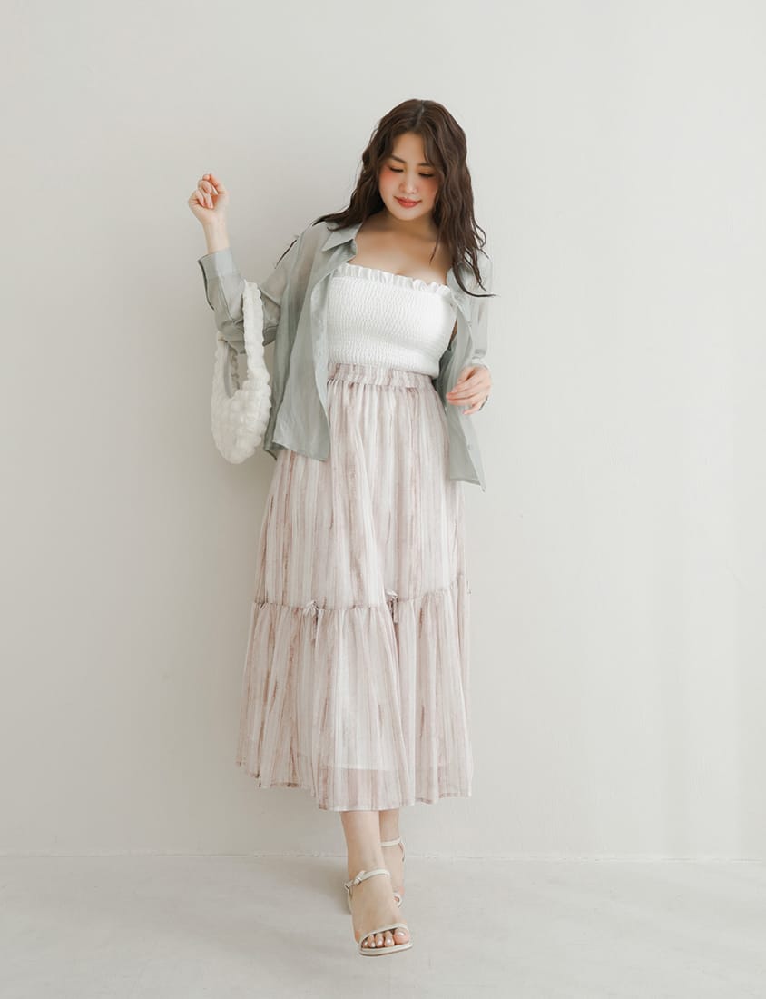 Tie-Dye Bow Detail Elastic Flare Plus Size Maxi Skirt