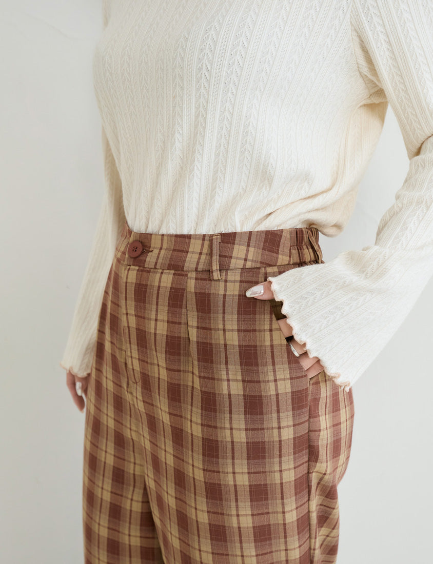 Contrast Lettuce-Edge Jacquard Plus Size Long Sleeve Top