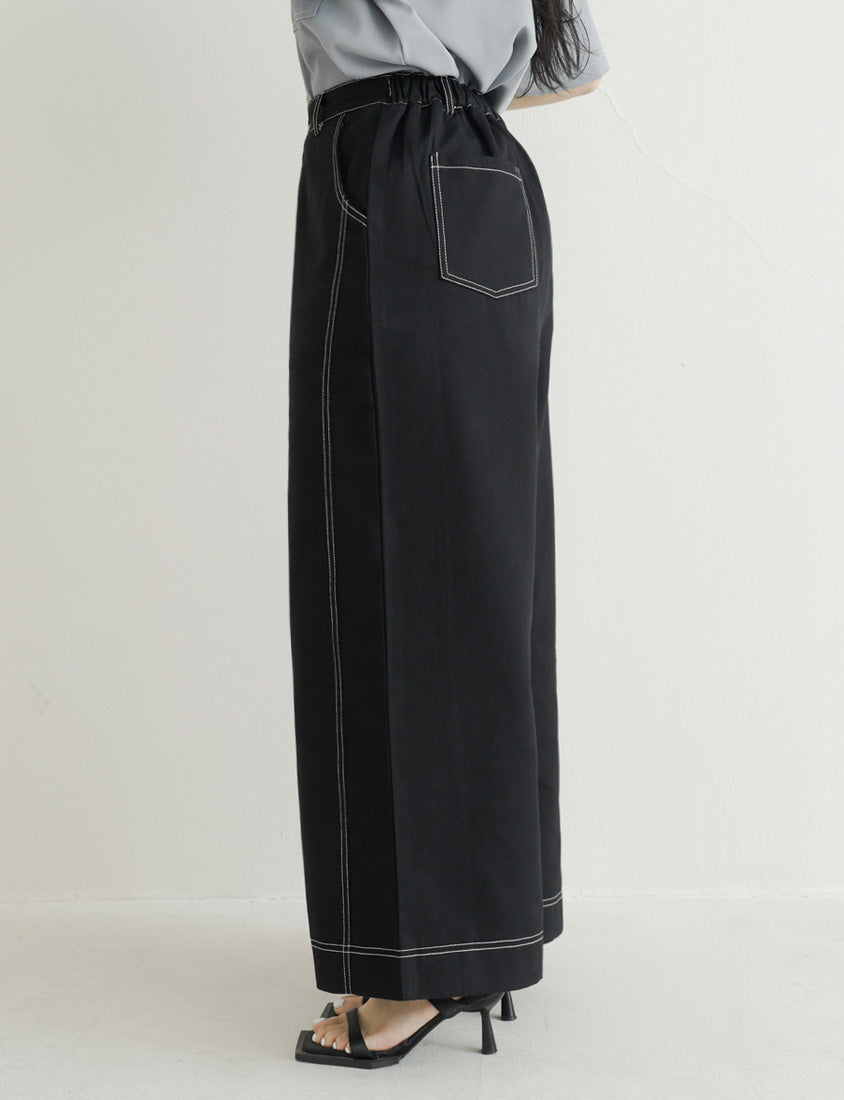 Color-Block Stitched Twill Cotton Straight-Leg Plus Size Pants