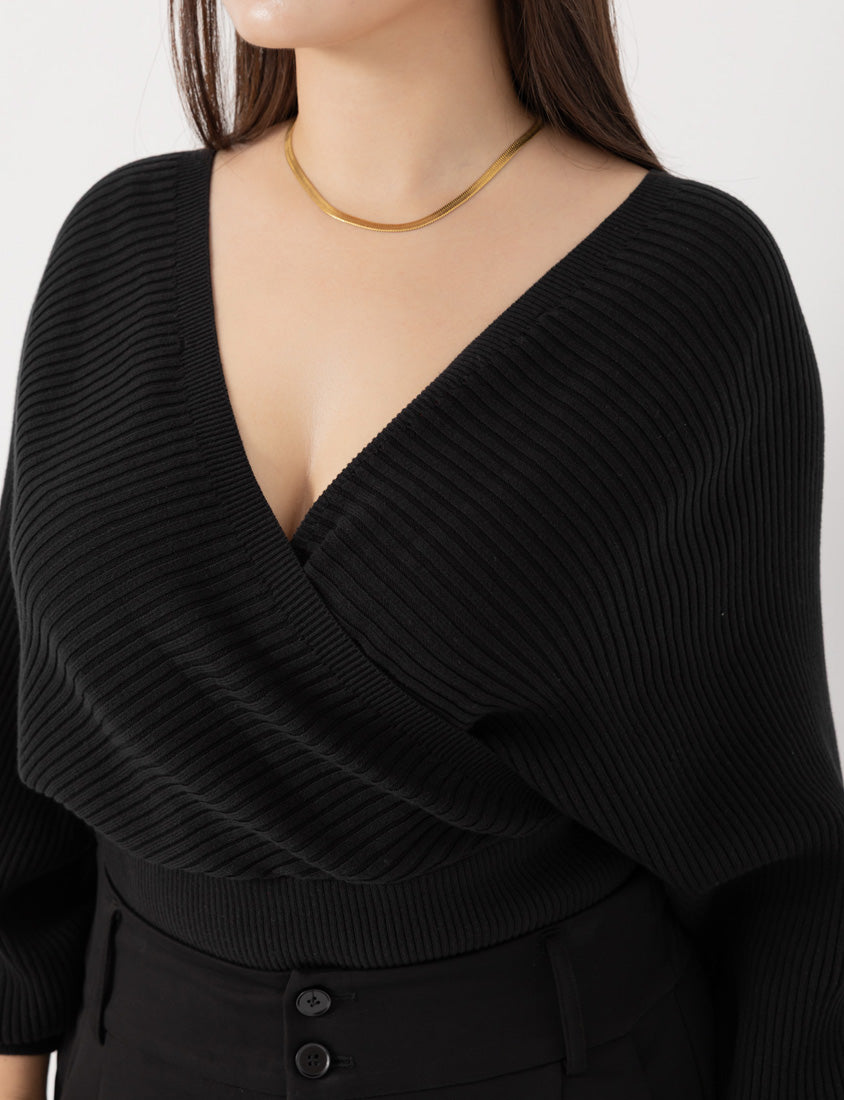 MUA! Sexy Overlap Rib-Knit Plus Size V-Neck Top