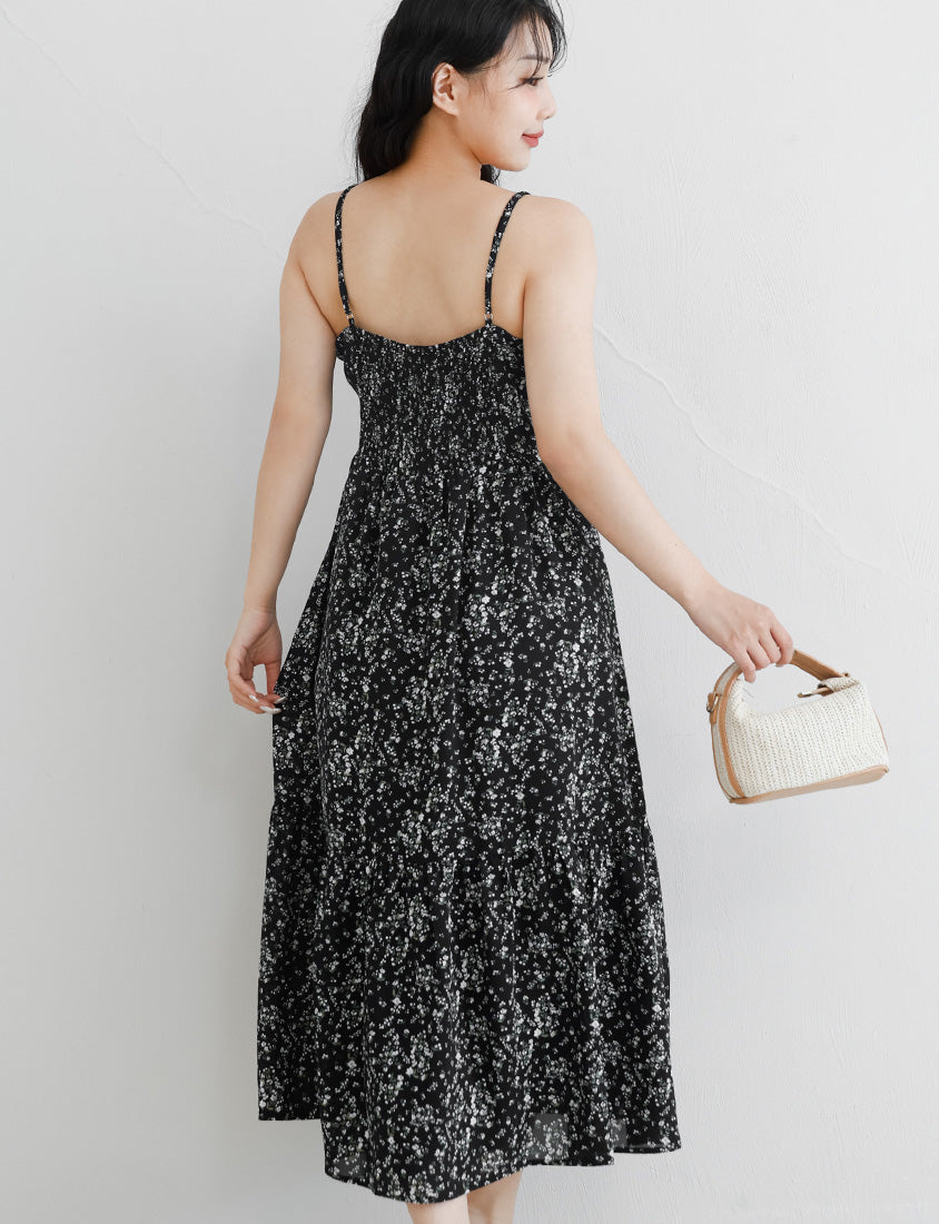 Ruched Floral Flared Hem Plus Size Cami Strap Dress