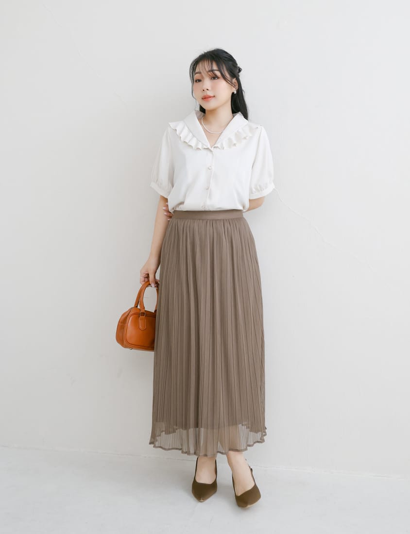 MISS. Ethereal Sheer Pleated Elastic Plus Size Maxi Skirt