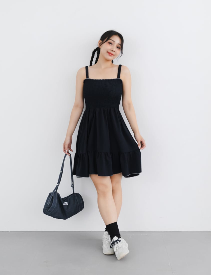 Colorblock Ruffle Trim Smocked Tiered Plus Size Mini Dress