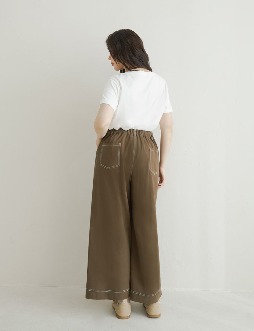 Color-Block Stitched Twill Cotton Straight-Leg Plus Size Pants