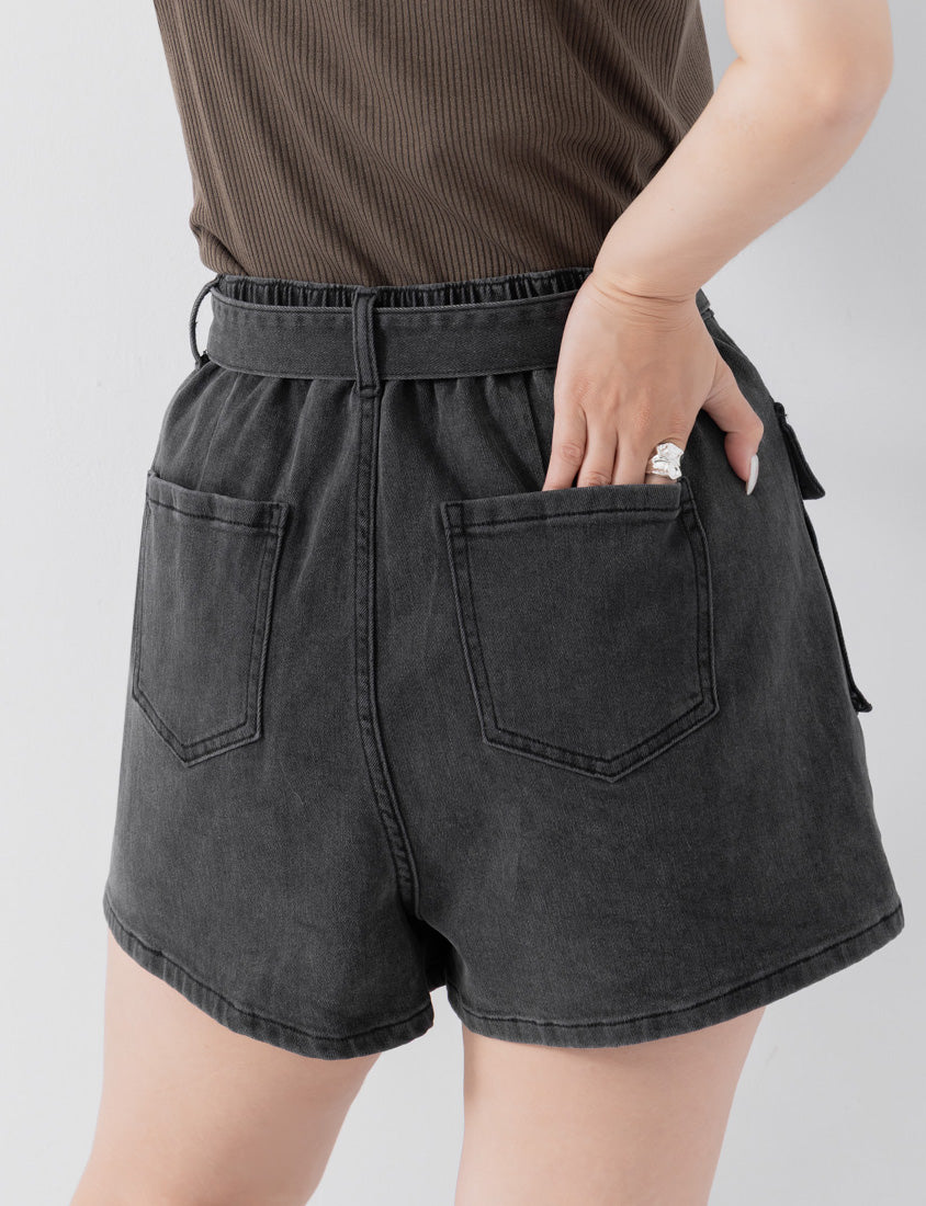 MUA! Washed Denim Plus Size Utility Skort with Belt