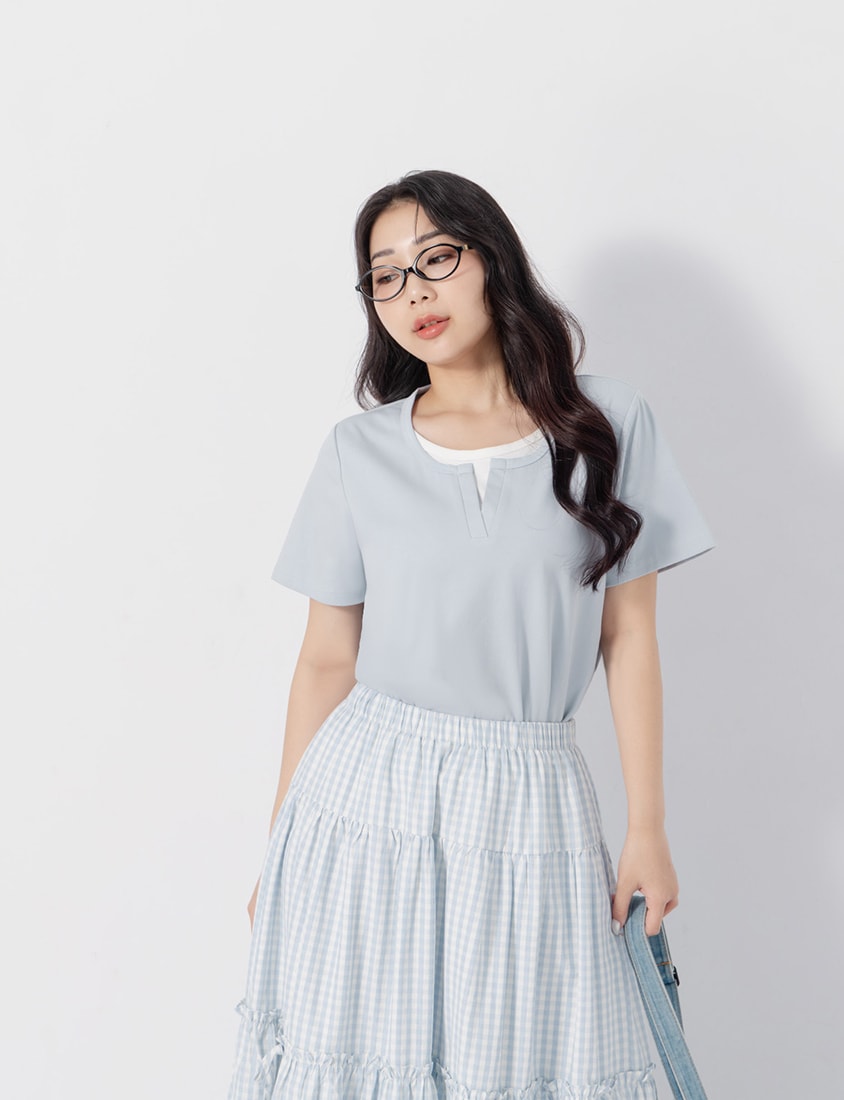 Versatile V-Neck Faux Two Piece Plus Size Tee