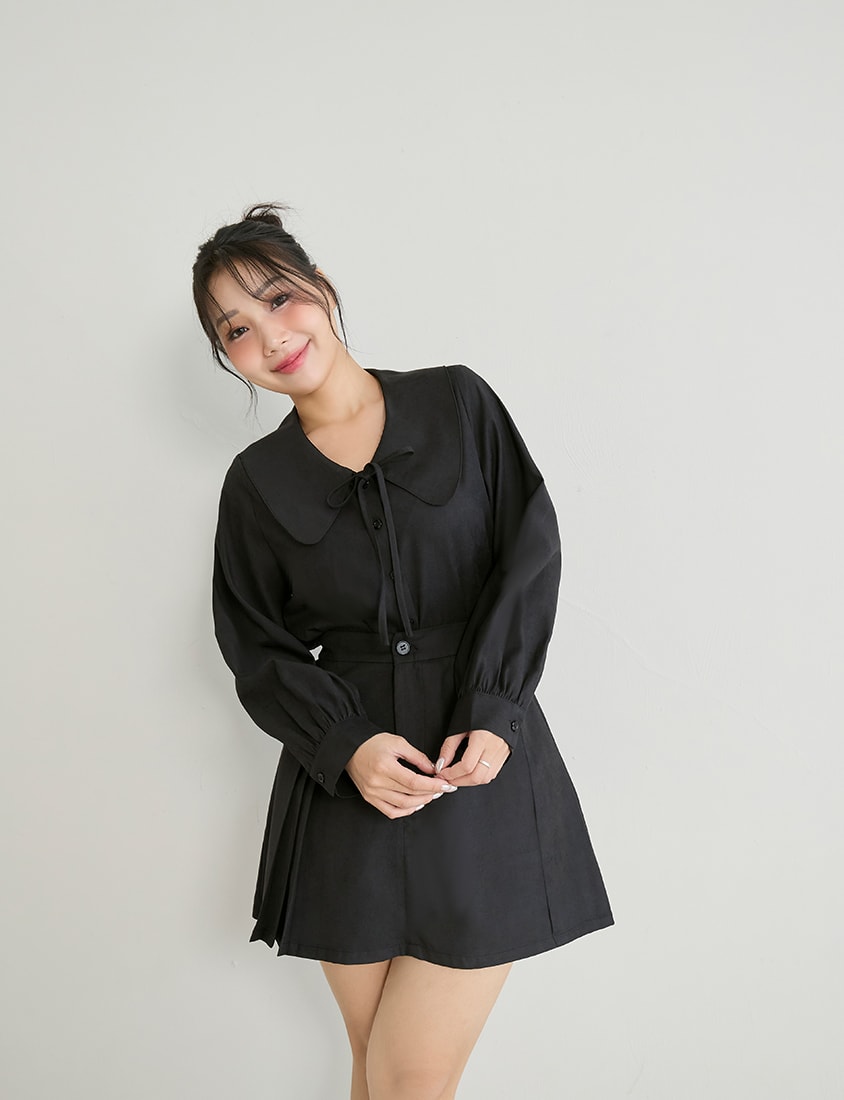 Sweet Multicolor Collar Tie Puff Sleeve Plus Size Shirt
