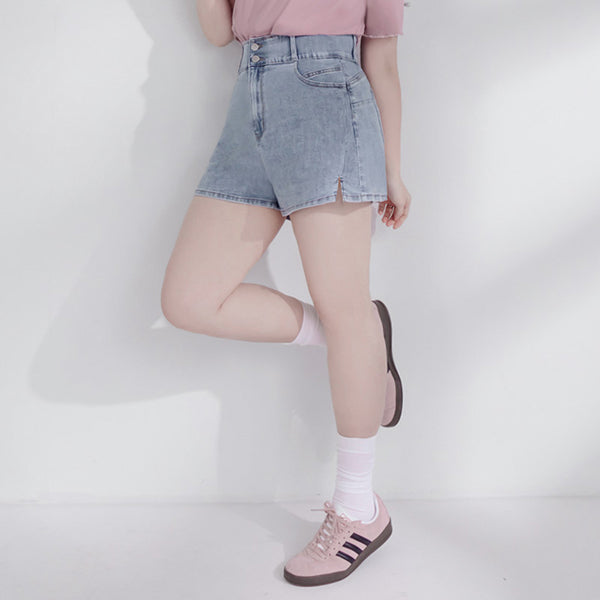 Ultra Waist-Sculpting Side Slit Slim Plus Size Denim Shorts