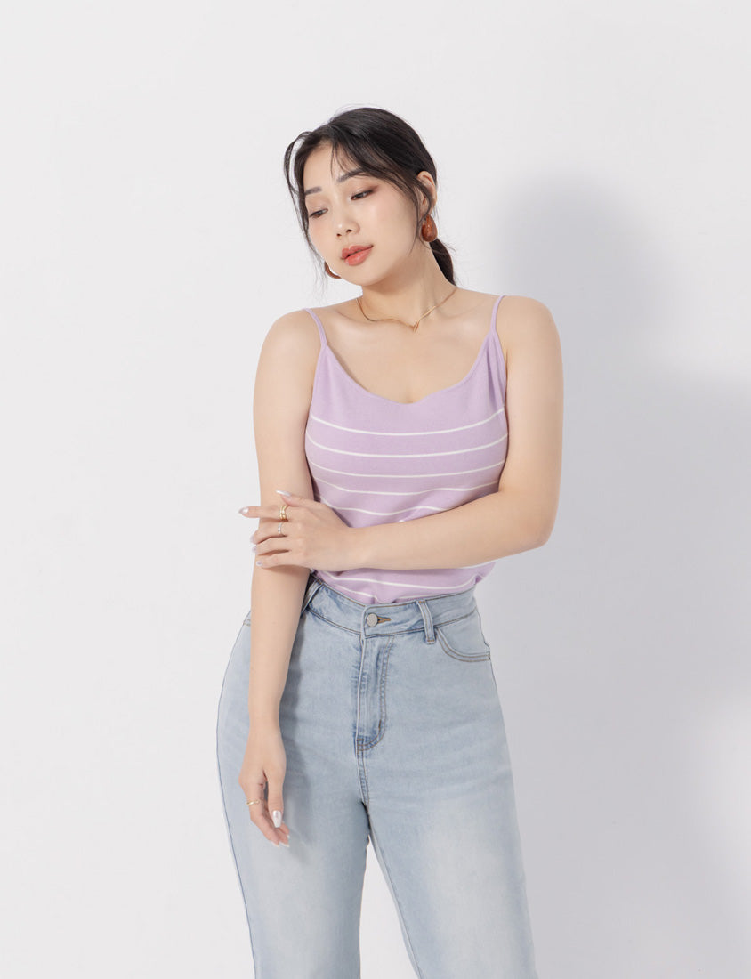 MISS. Versatile Soft Skin Stripe Knit Plus Size Tank Top