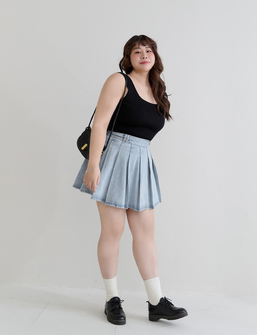 Square Neck Wide Straps Bra Bulges Support Knit Plus Size Tank Top