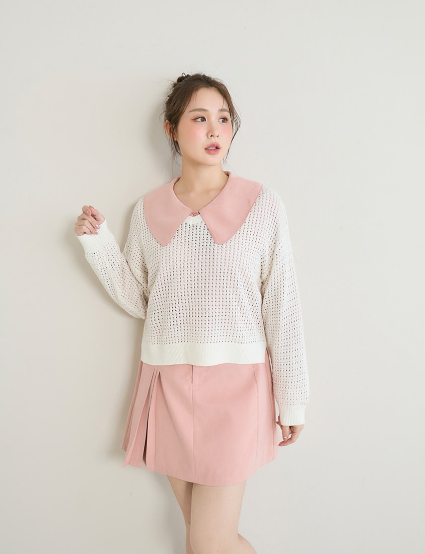 Sweet Multicolor Collar Tie Puff Sleeve Plus Size Shirt