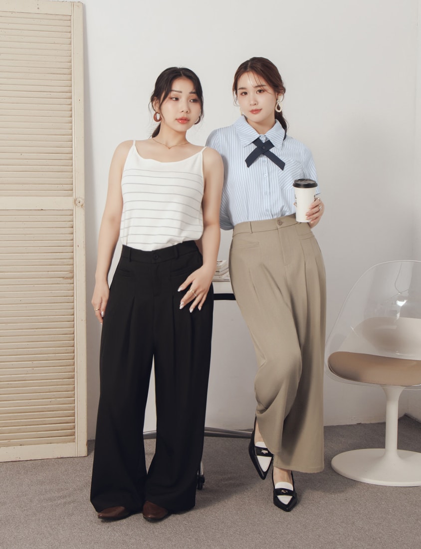 MISS. Wrinkle-Resistant Elastic Back Pleated Plus Size Trousers