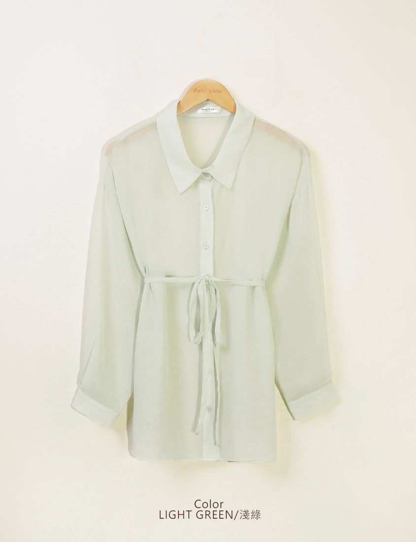 Flowy Crinkled Sheer Plus Size Blouse (With Tie)