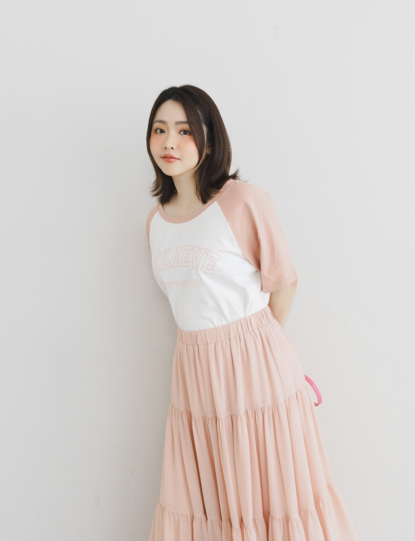 Sweet Crew Neck Colorblock Lettering Plus Size Tee