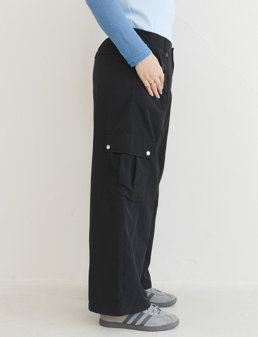 MUA! Edgy Pleated Back Elastic Nylon Plus Size Cargo Pants