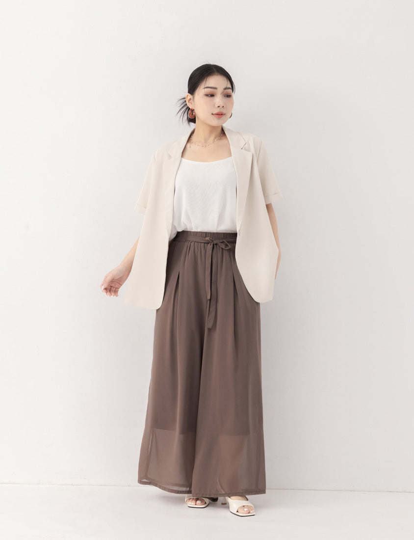 MISS. Silky Cool Sheer Chiffon Elastic Waist Plus Size Wide Pants