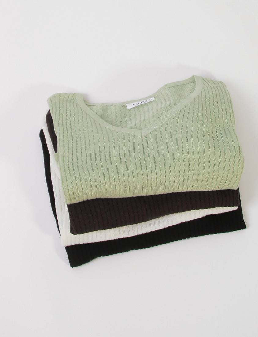 Lyocell Sheer Knit Plus Size Long Sleeve Top