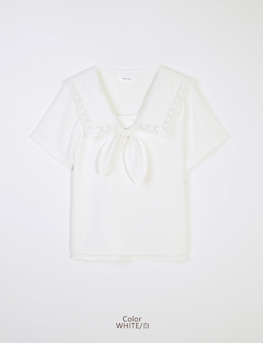 Japanese Style Lace Sailor Collar Tie Plus Size Top Blouse