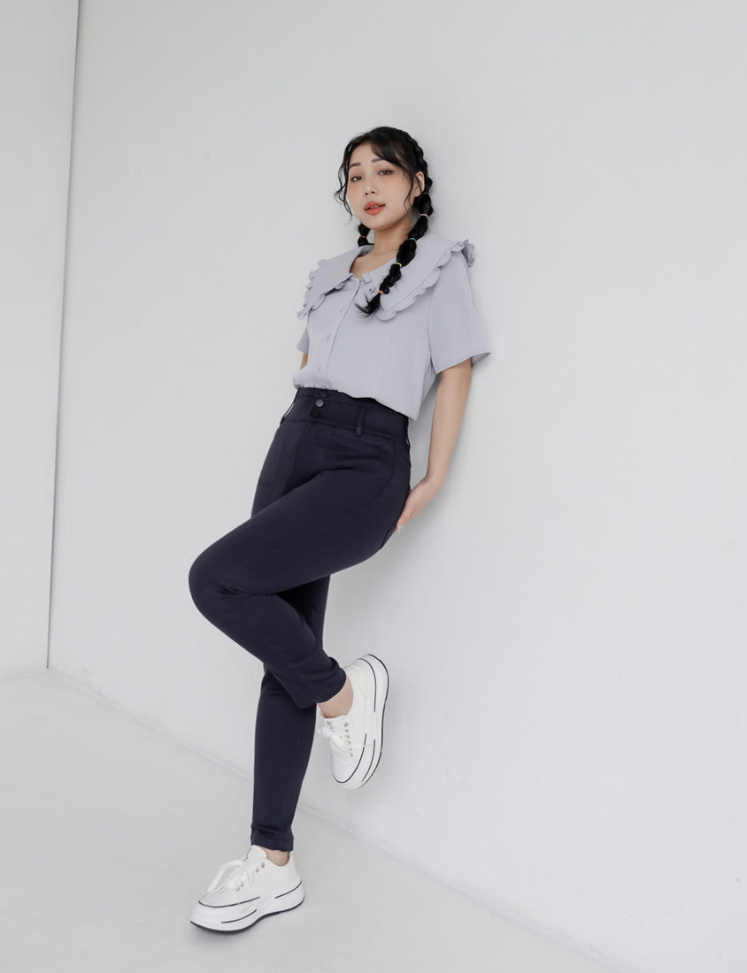 Playful Large Ruffle Collar Plus Size Short Sleeve Top