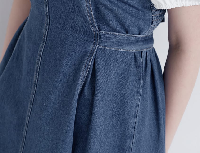 Adjustable Back Elastic Waist Plus Size Denim Mini Dress
